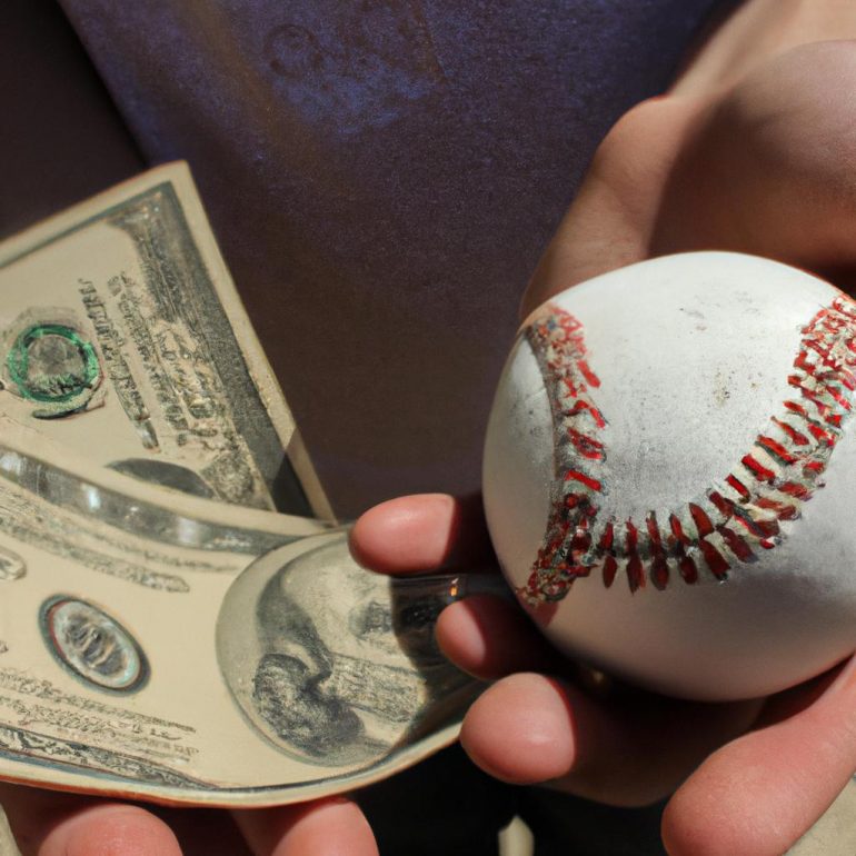 Person holding baseball and money