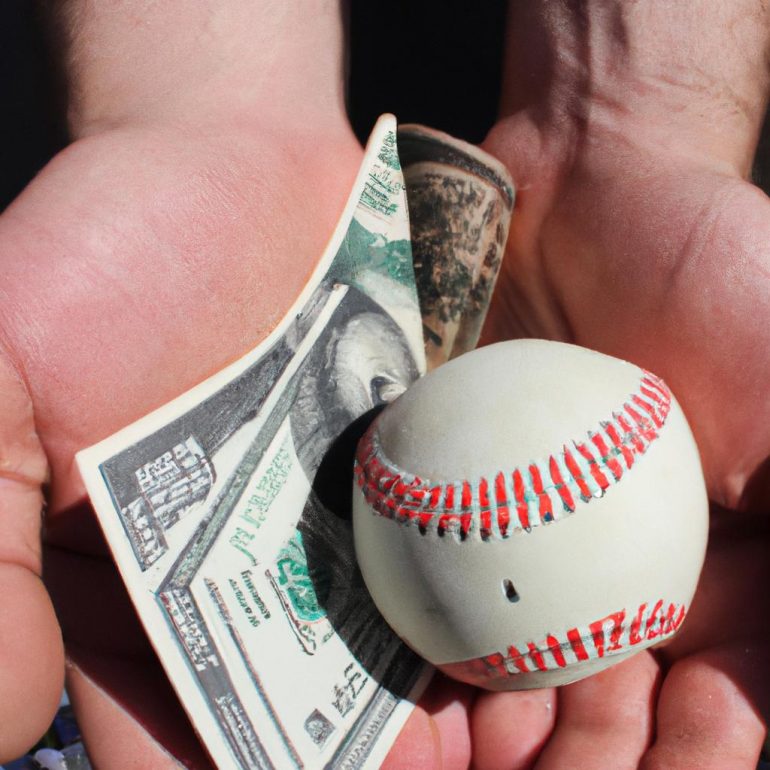 Person holding baseball and money